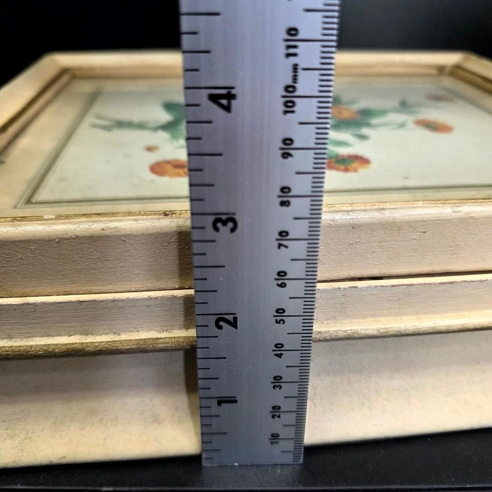 Cottage Core Jewelry Box Cream Vintage Botanical Floral Gold Gilt Mirror Decor